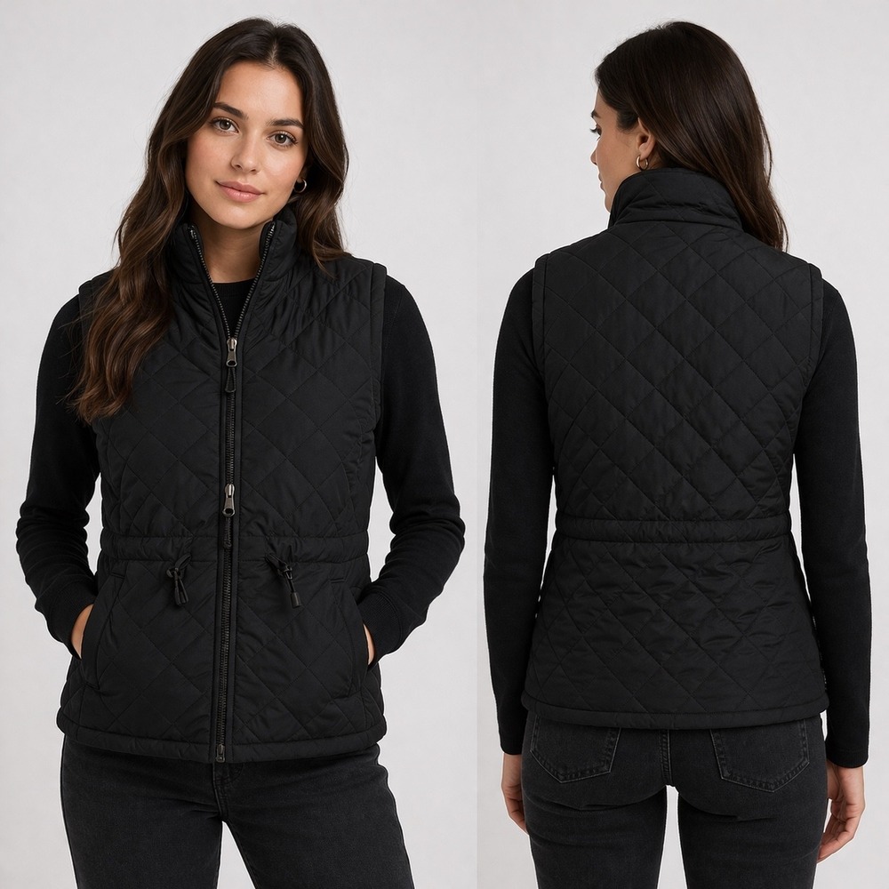 Quilted Diamond‎ Puffer Vest Charcoal Grey Two-Way Zipper Stand Collar Unisex S